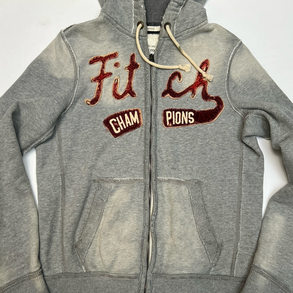 Vintage Abercrombie & Fitch Full Zip Hoodie Gray Logo Y2K Men's Medium Retro - Picture 2 of 11